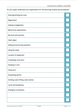 Classroom routines checklist